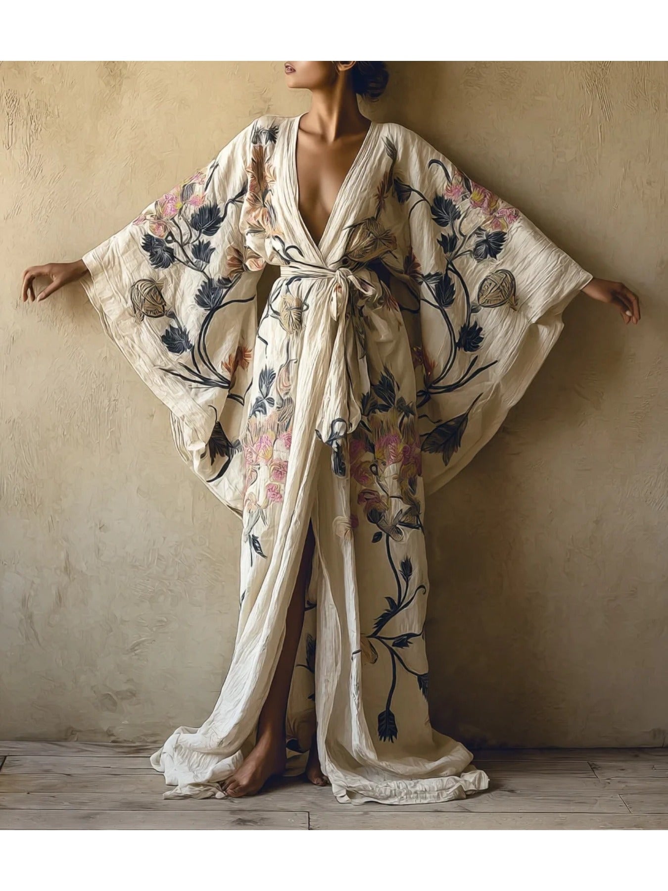 Blossom And Radiate Japanese Kimono Robe 3D Floral Print
