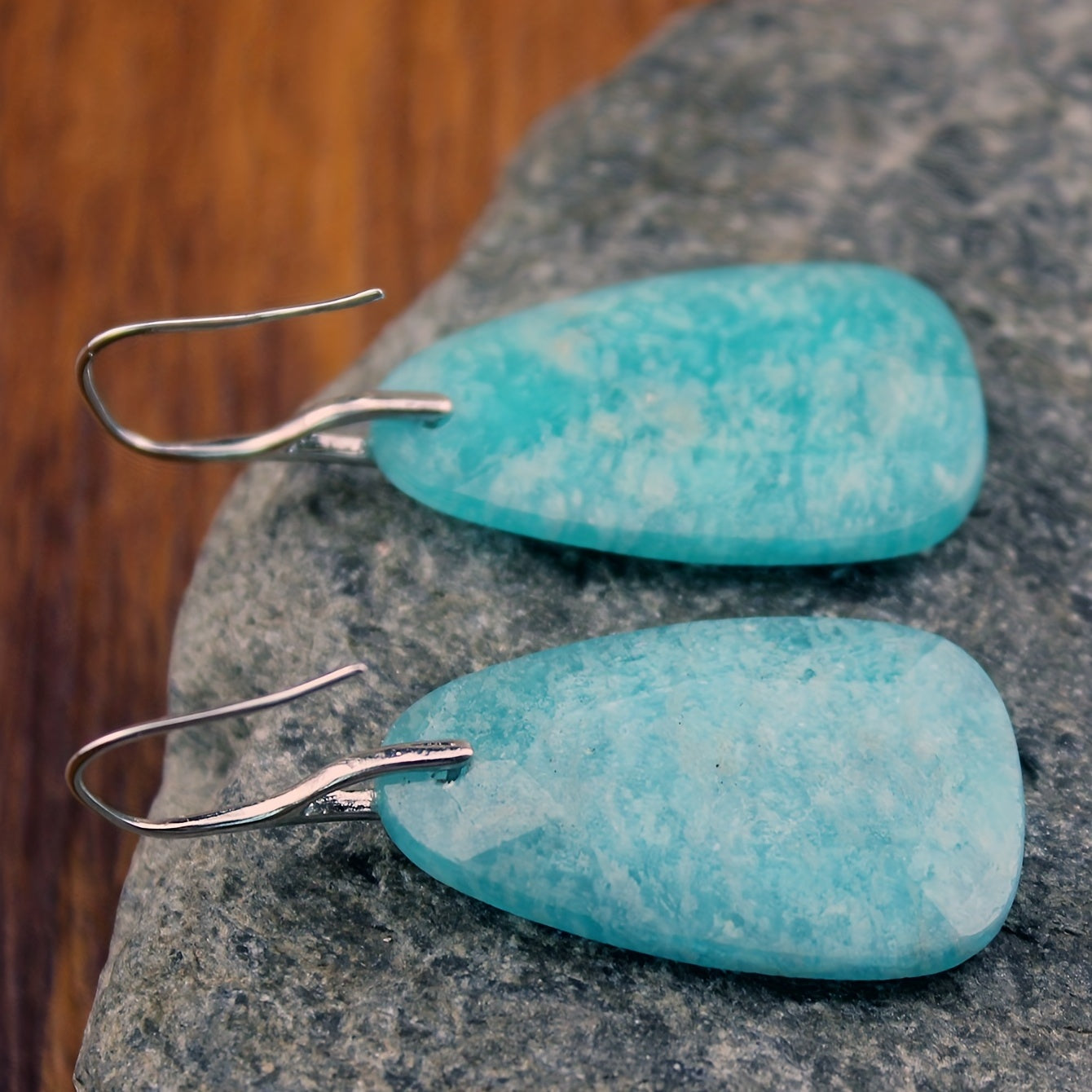 Blossom And Radiate Amazonite Dangle Earrings Copper Hooks
