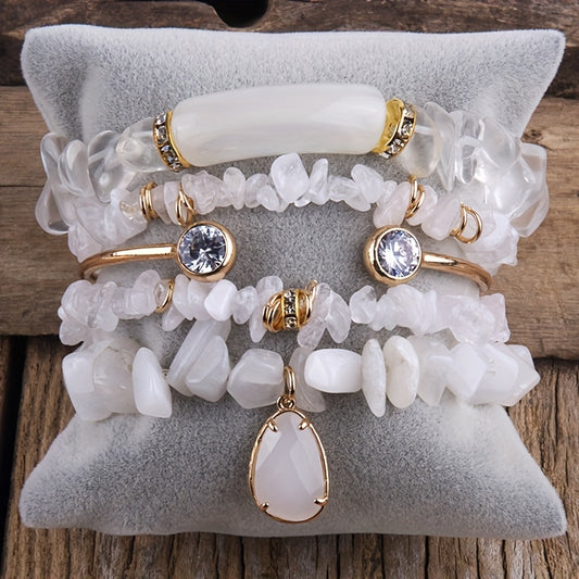 Blossom And Radiate Natural Stone Beads Bracelet Set Boho