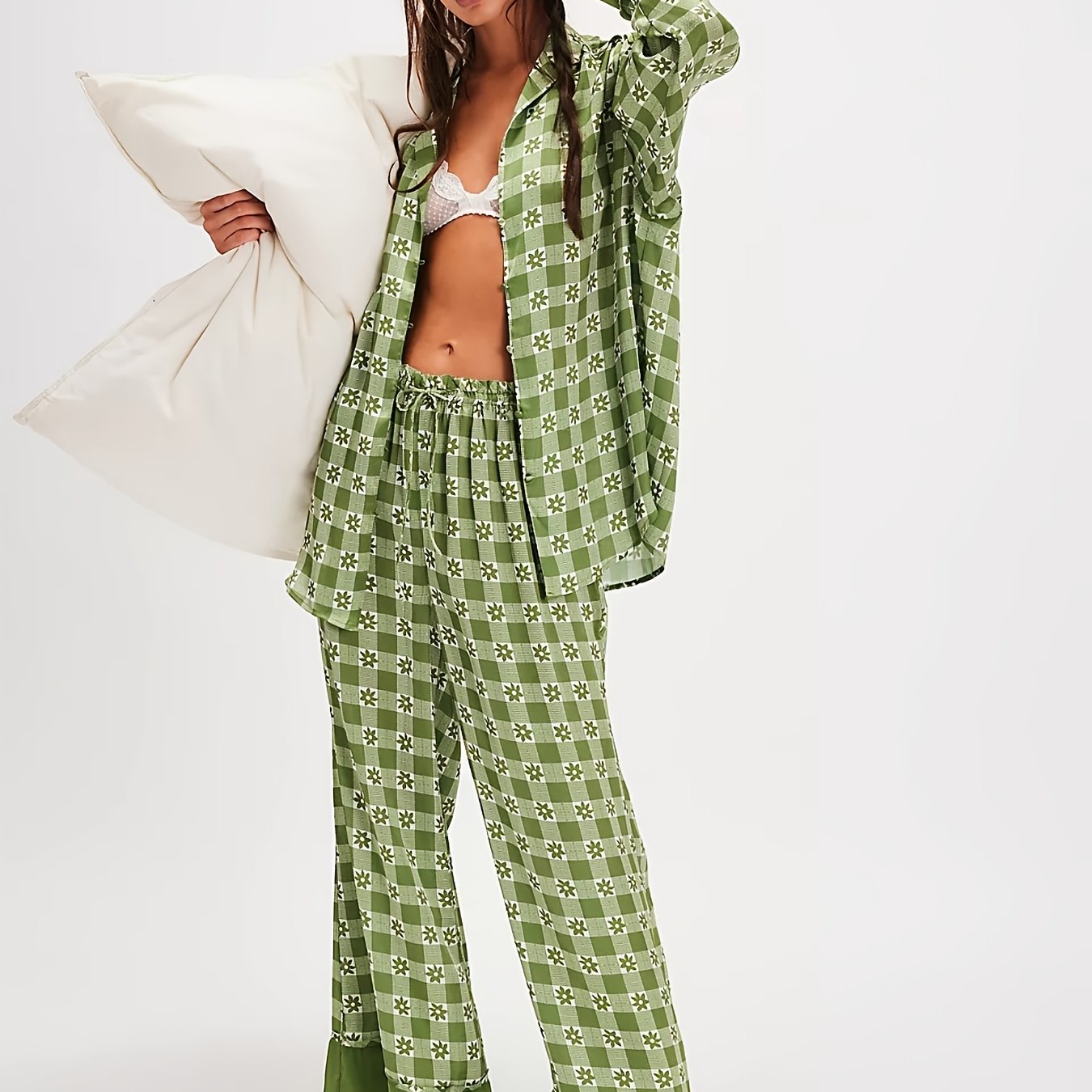 Purple Satin Pajamas - Elegant Floral Printed - Perfect For A Cozy Night