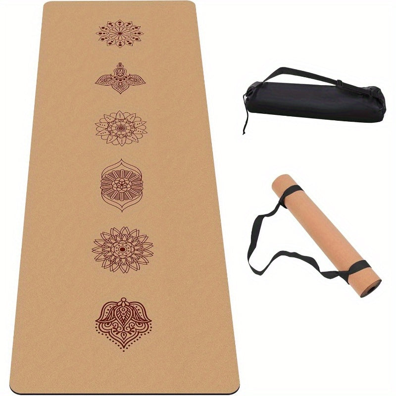 Premium Cork Yoga Mat Non Slip Mandala Design Home Workouts