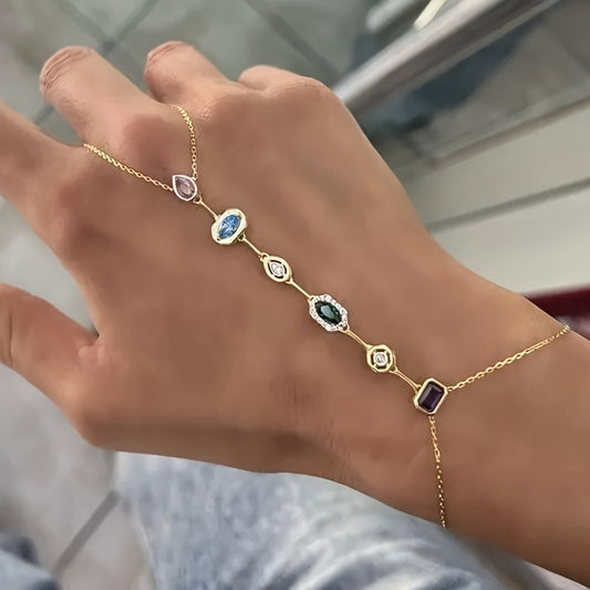 Boho Braided Chain Bracelet With Multicolor Cubic Zirconia