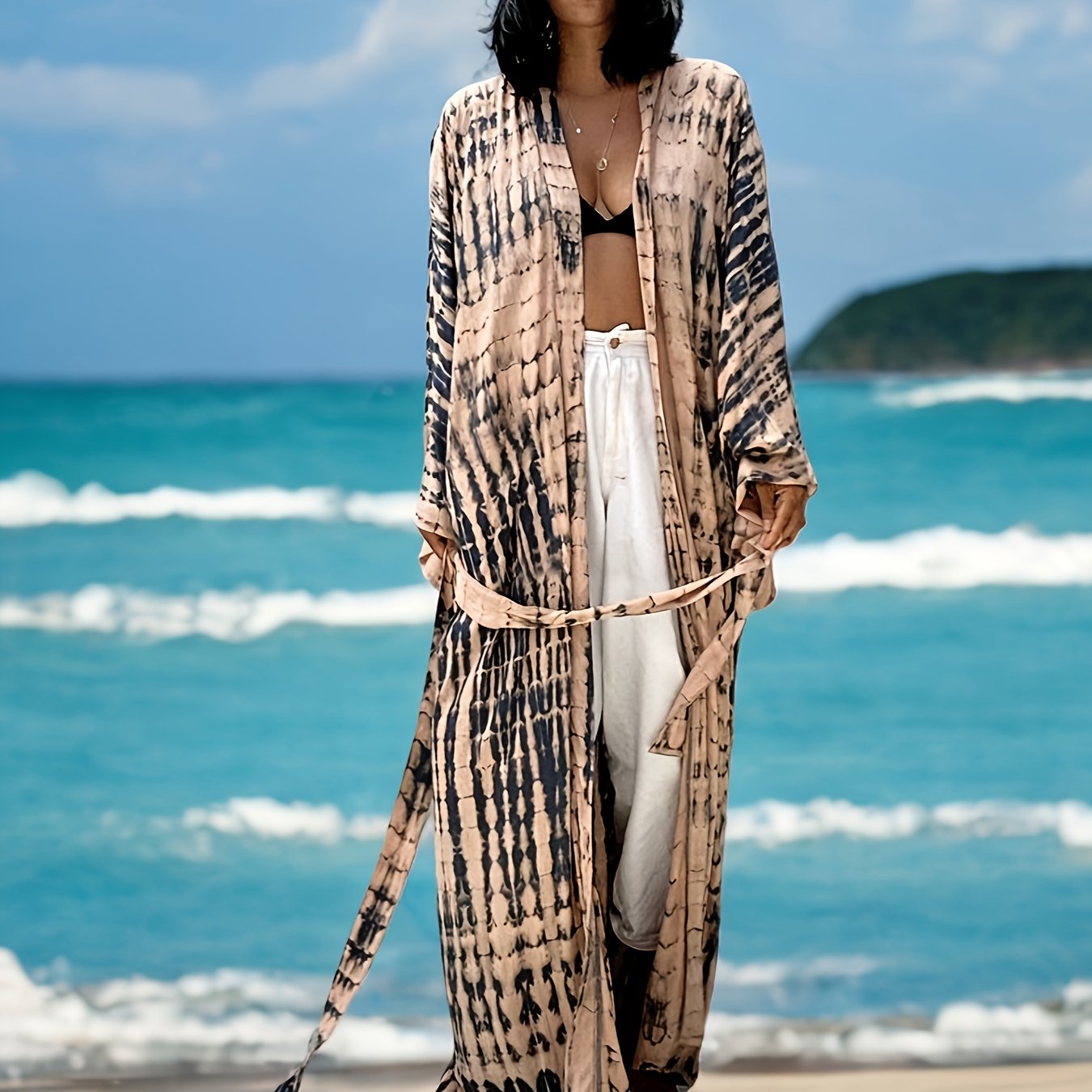 Relaxed Comfort Bohemian Kaftan Robe Long Sleeve Beachwear
