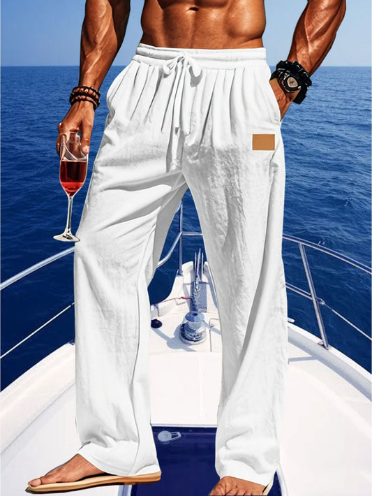 Men's Lightweight Cotton Beach Pants With Zippered Waistband