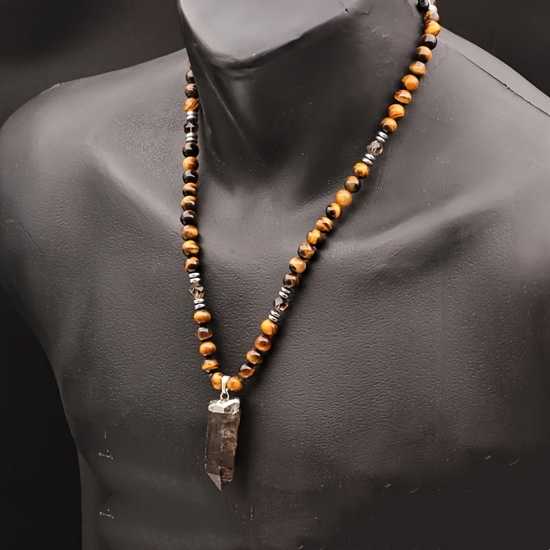 Natural Tiger Eye Beaded Necklace Boho Style Unisex Gift