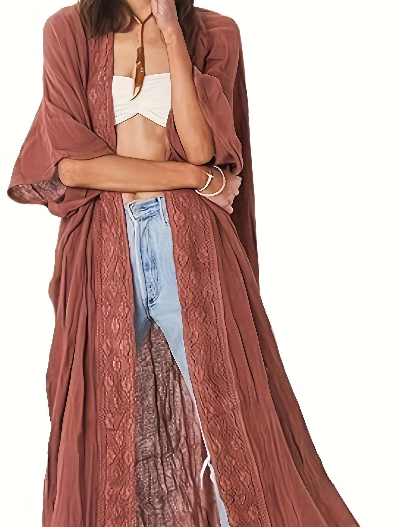 Blossom And Radiate Embroidery Kimono Bathing Suit Cover Up