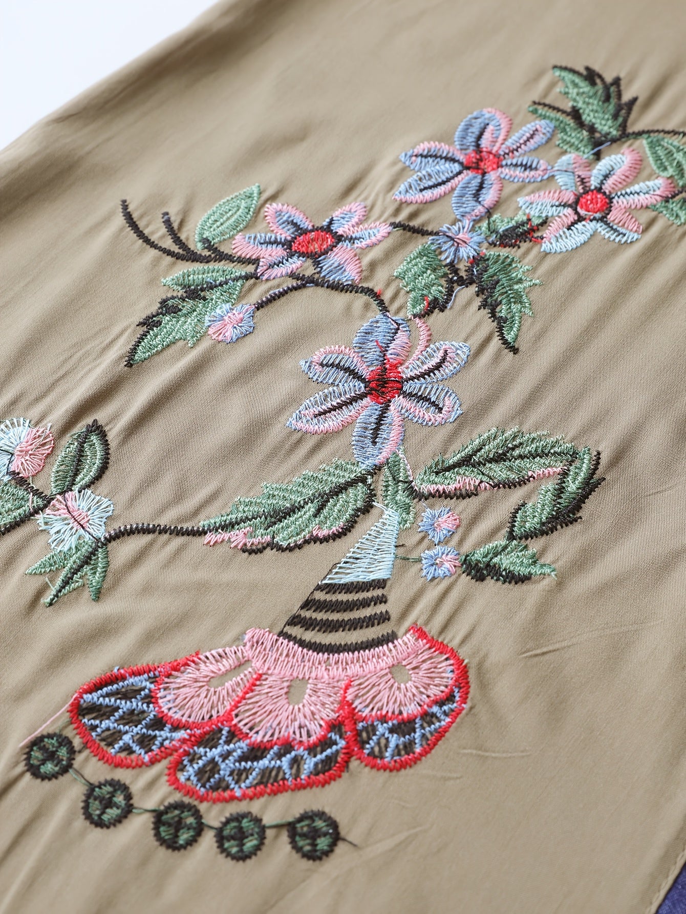 Blossom and Radiate Faux Denim Embroidered Cover Up Kimono