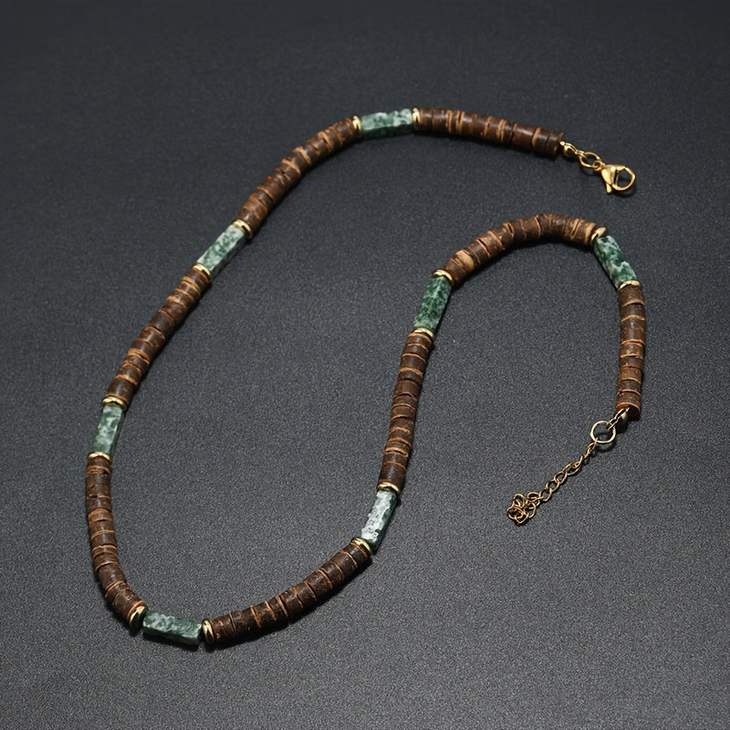 Boho Coconut Shell Beaded Necklace Set Of 3 Wooden Beads