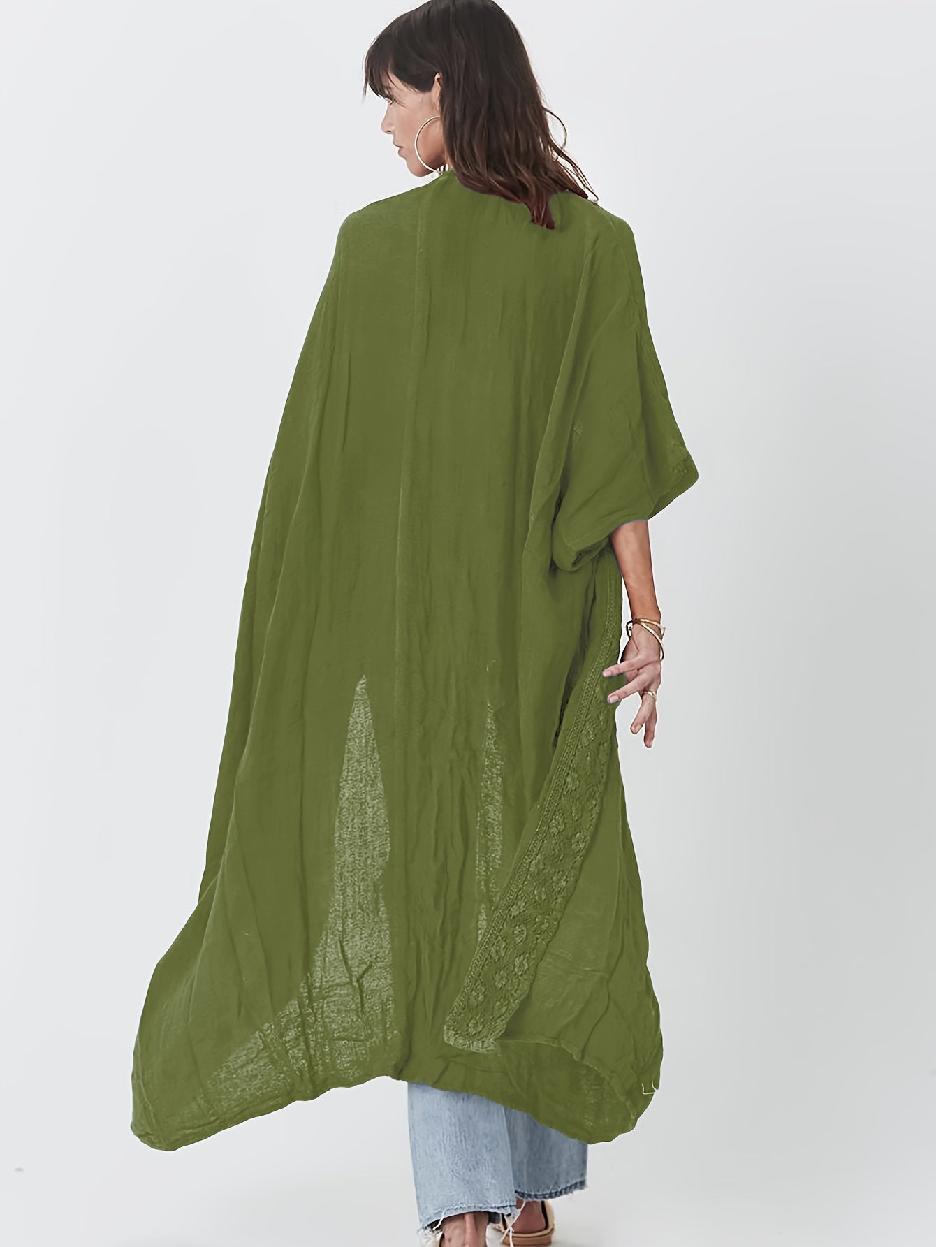 Women's Beach Cover Up Cardigan With Lace Sun Protection