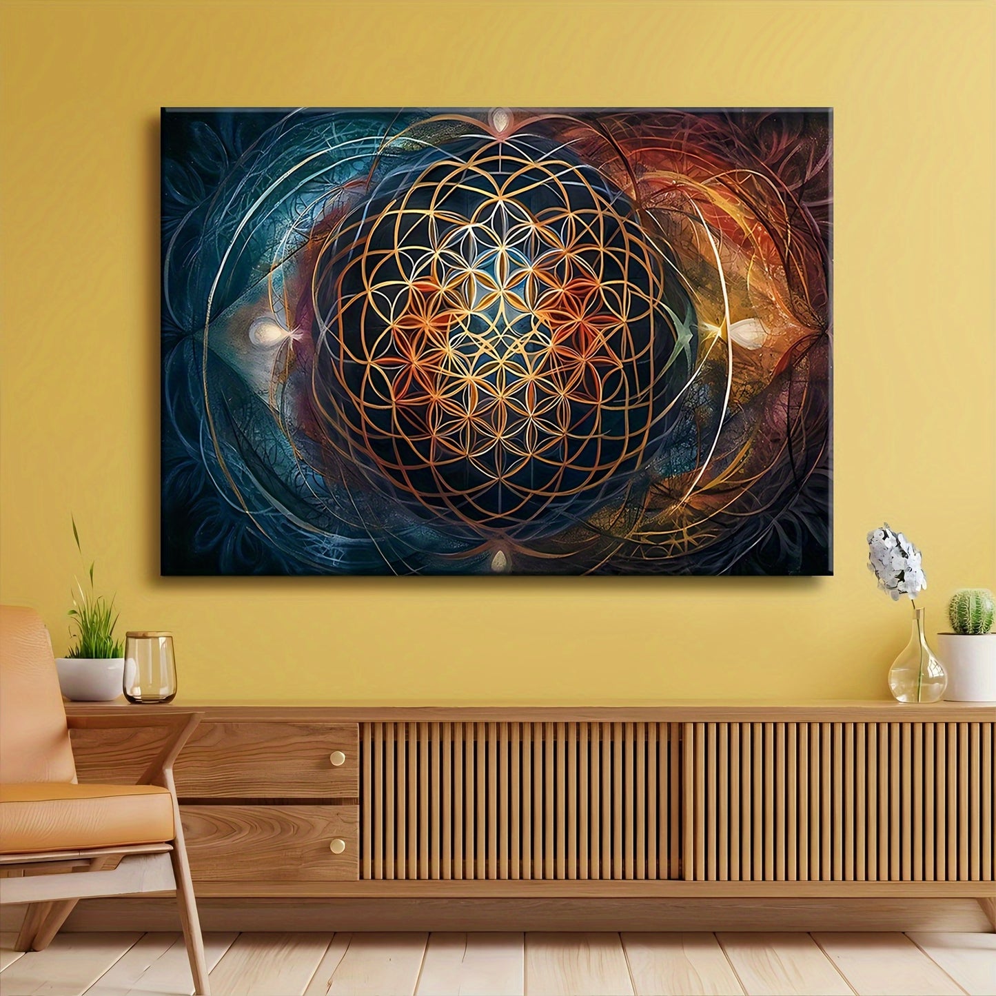 Sacred Geometry Wall Art Framed Canvas Wooden Wrapped Edge