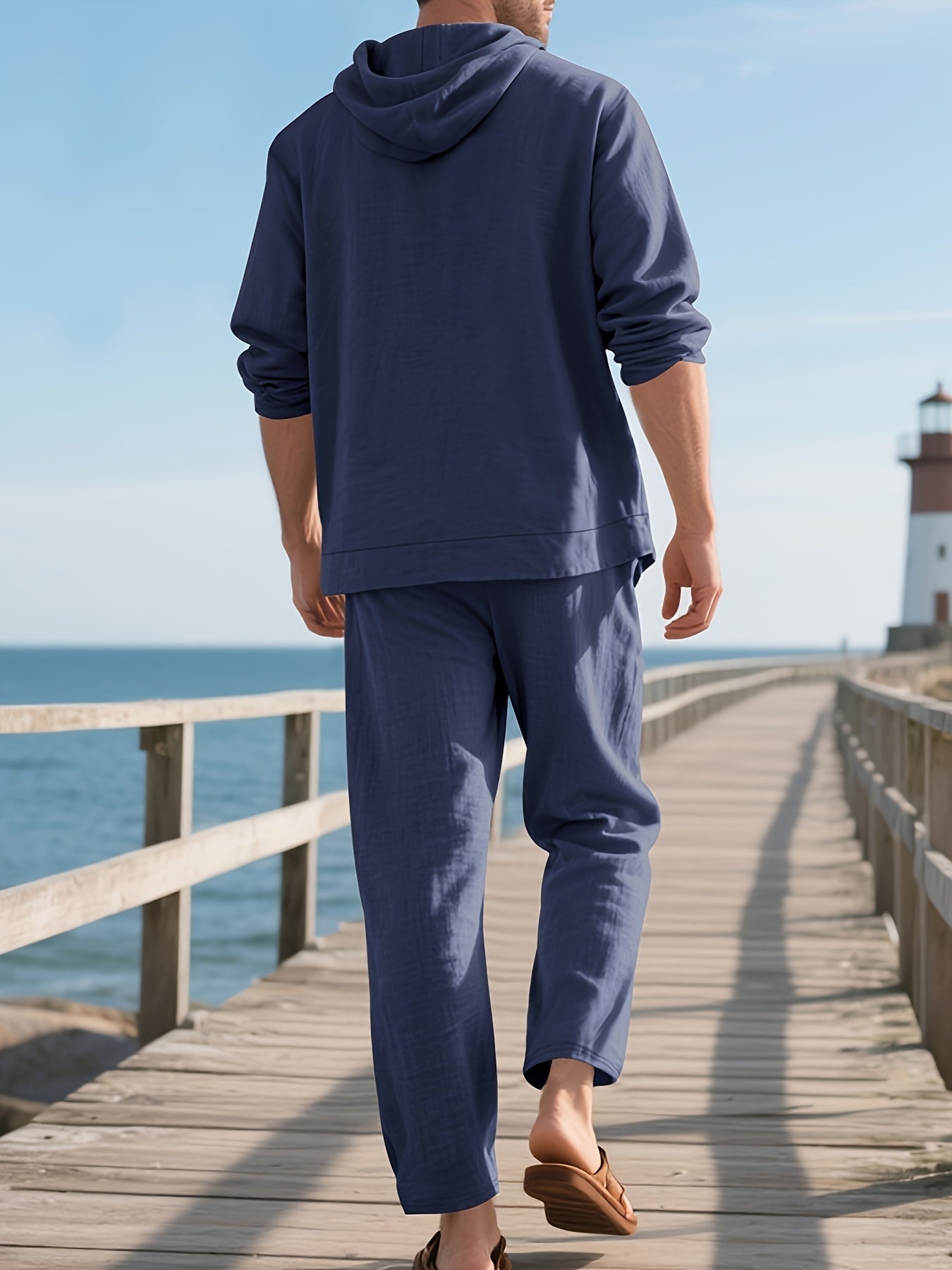 Blossom And Radiate Linen Mens Hooded Shirt And Pants Set