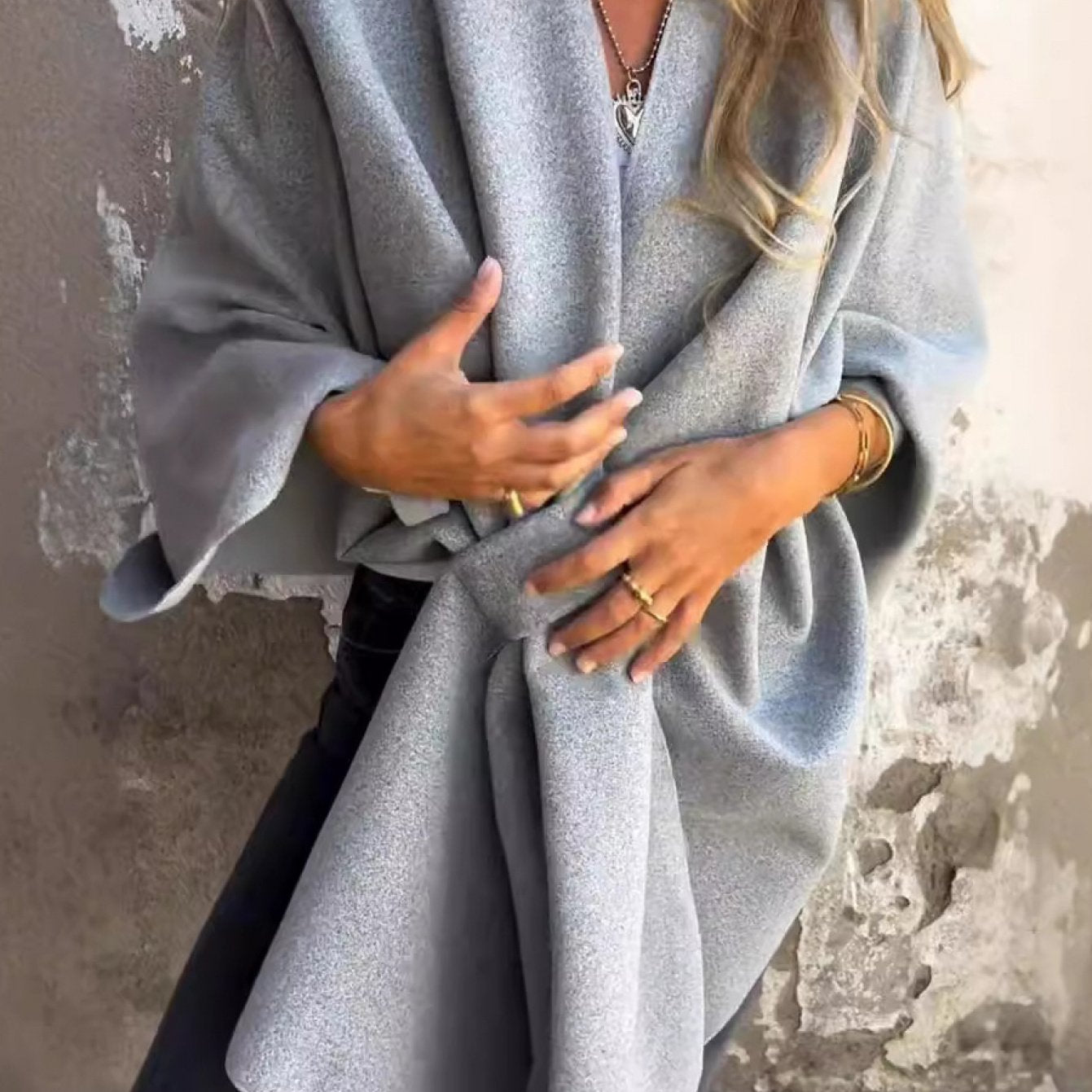 SCACTO Women Elegant Boho Cape Coat Soft Shawl Wrap
