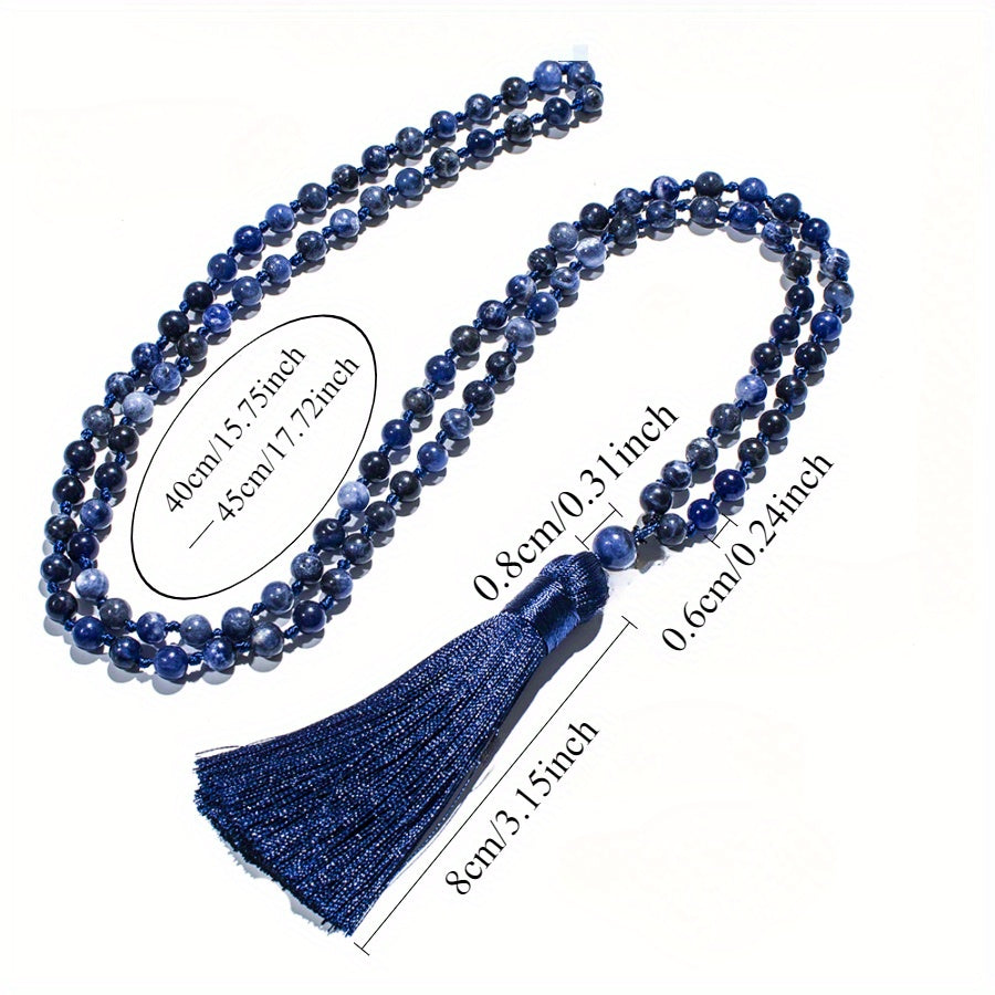Sodalite Mala Beads Necklace Mindfulness and Chakra Balance