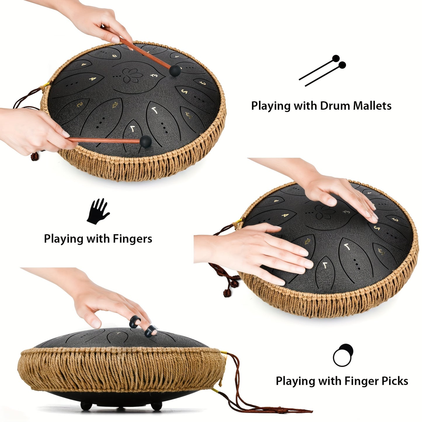 15 Note Steel Tongue Drum Handpan Instrument With Mallet Music Book Carry Bag C Major