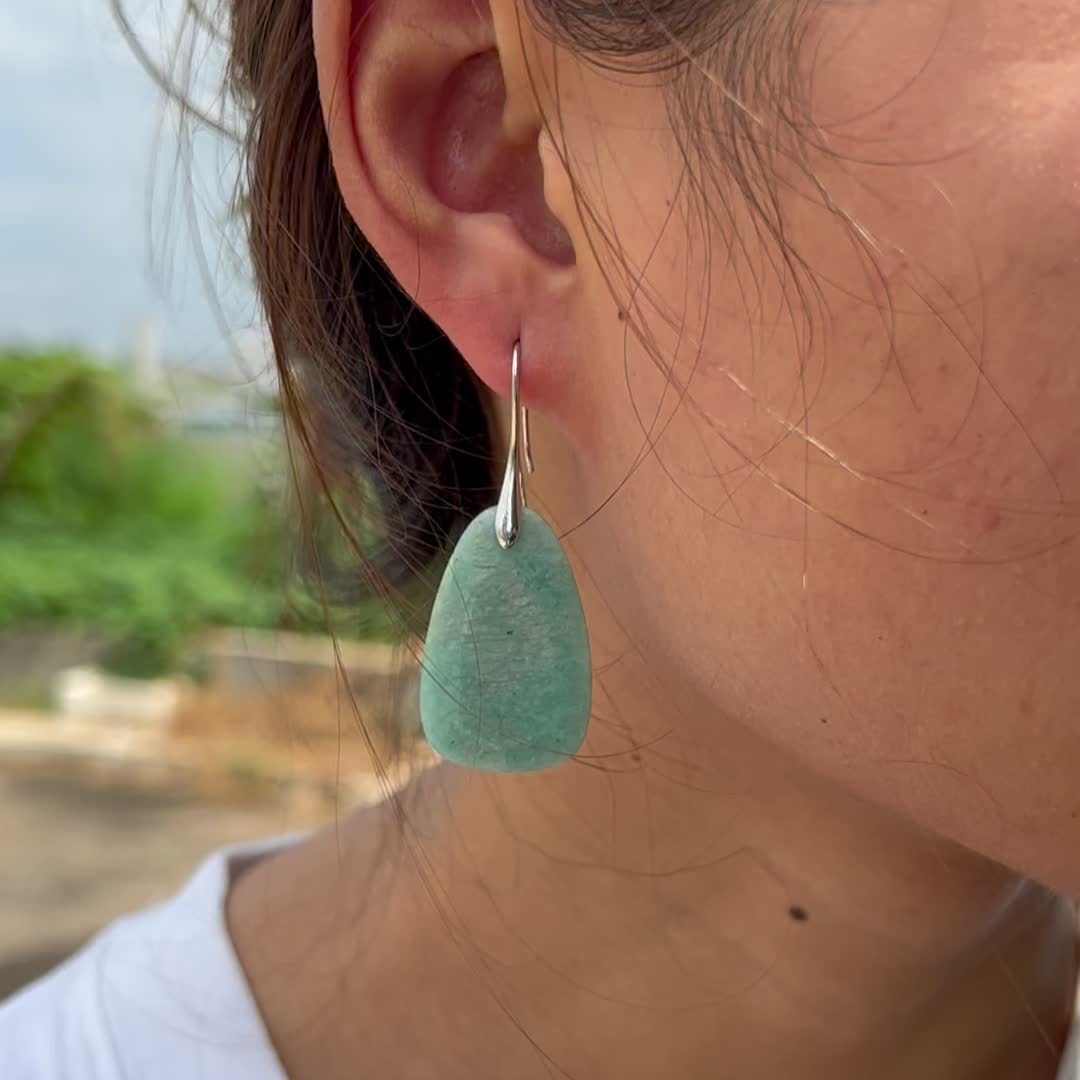 Blossom And Radiate Amazonite Dangle Earrings Copper Hooks