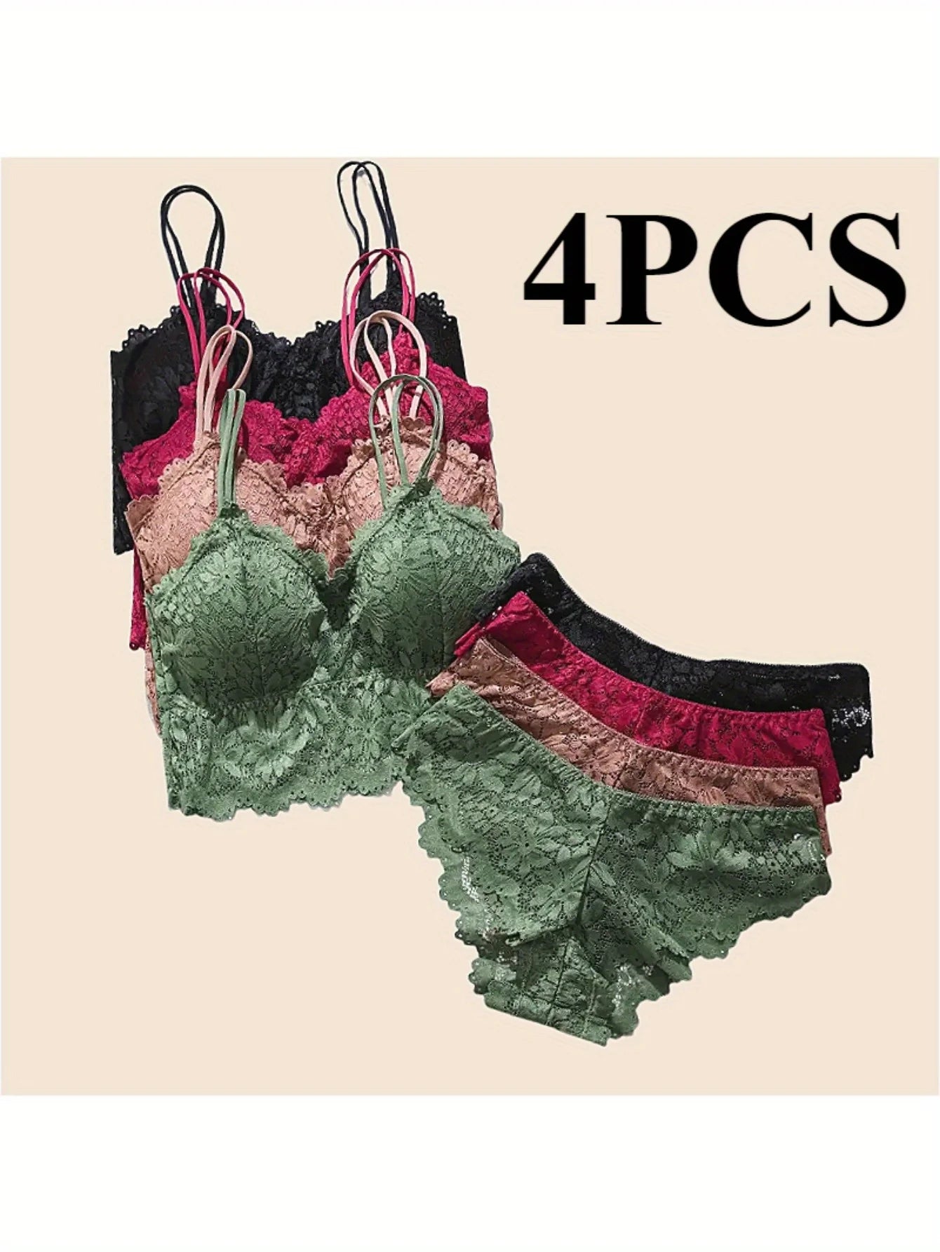 Guangdong Lace Bra And Panty Set Sexy 4 Piece Women