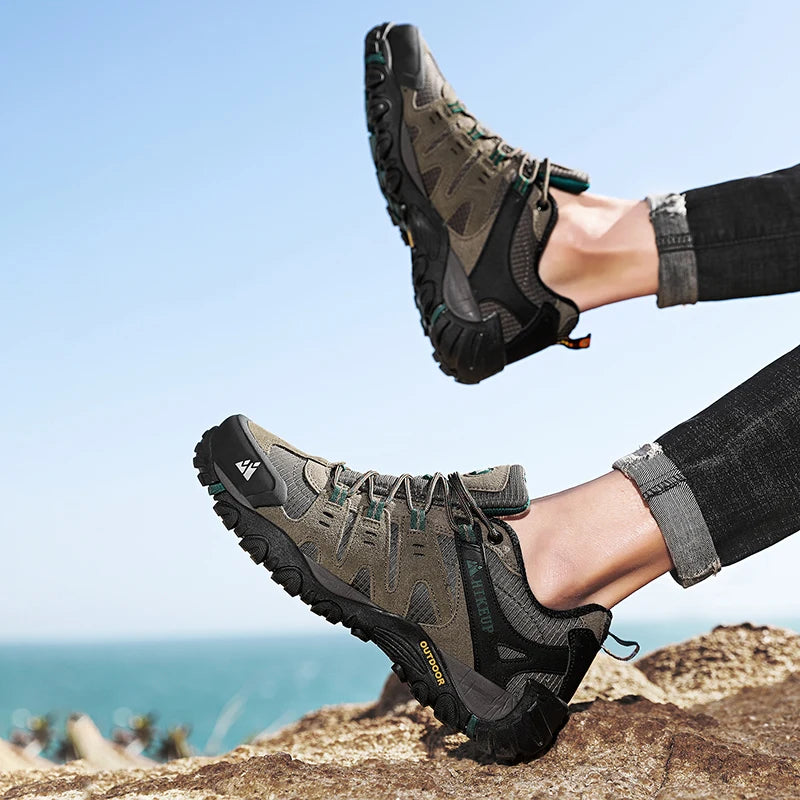 HIKEUP Men's Hiking Shoes Suede Leather Outdoor Trekking