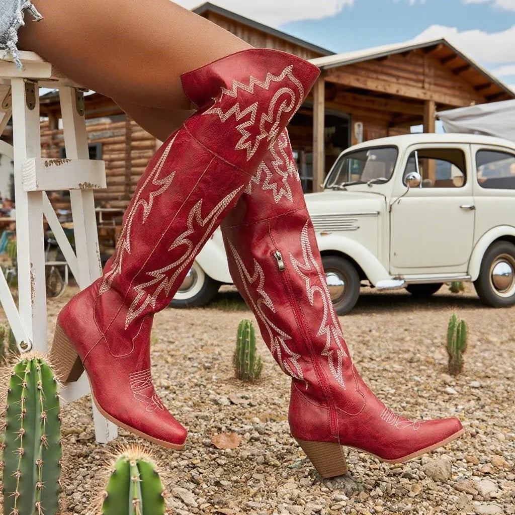 GIGIFOX Over The Knee Boots With Chunky Heel Zipper