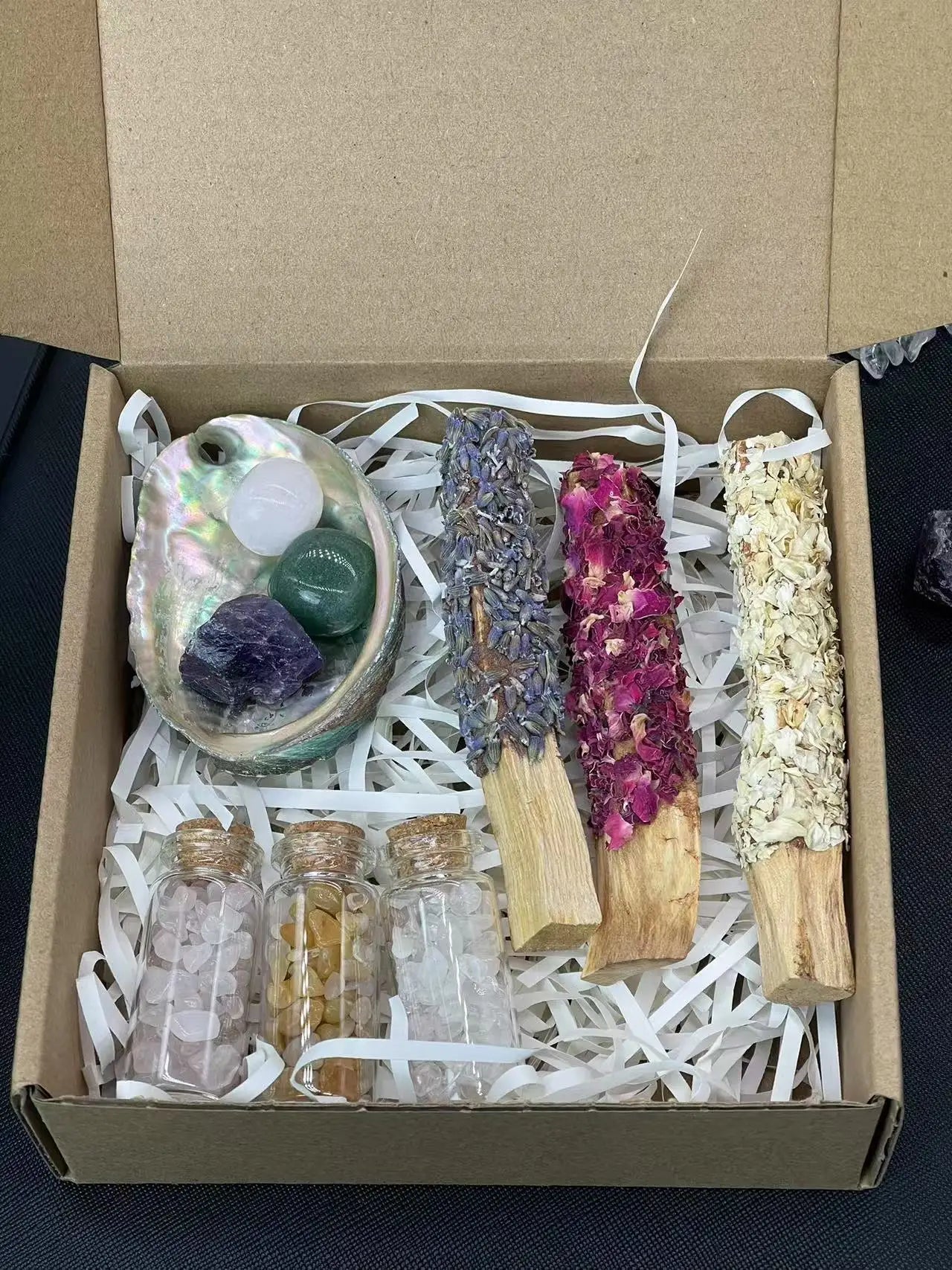 Sandalwood Incense Set With Fresh Flowers Abalone Shell