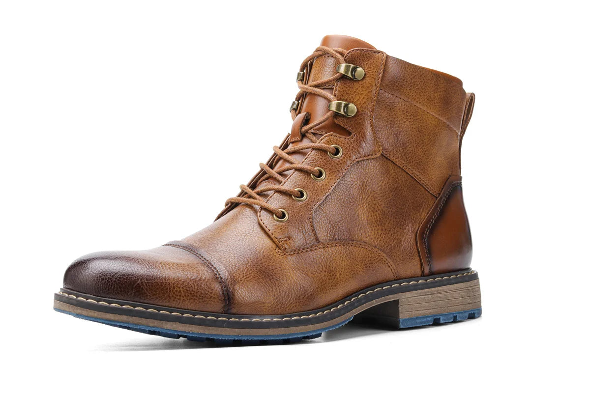 Hecrafted Men Lace Up Ankle Boots With Zipper Leather