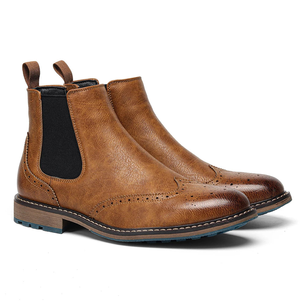 Hecrafted Men Lace Up Ankle Boots With Zipper Leather