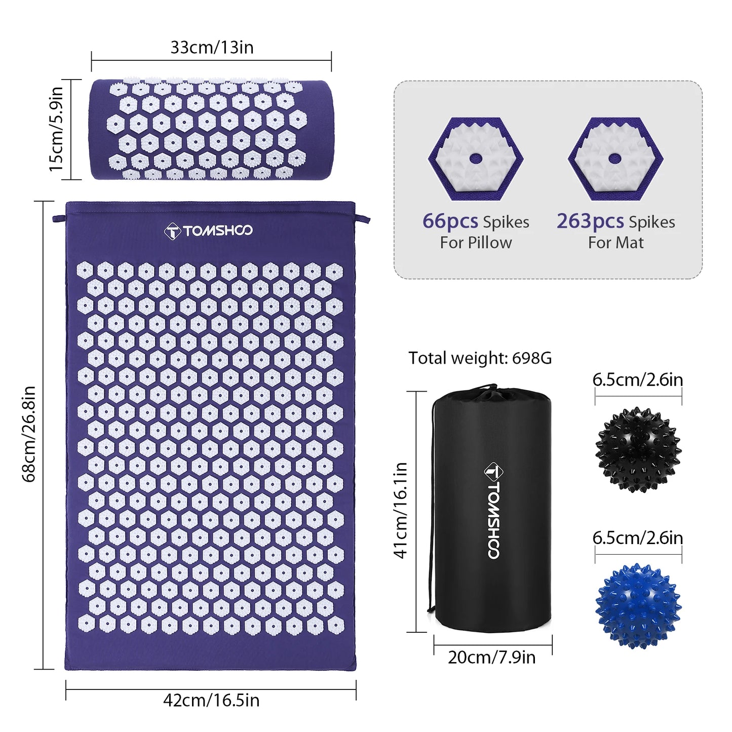 Lixada Acupressure Mat and Pillow Massage Set with Bag