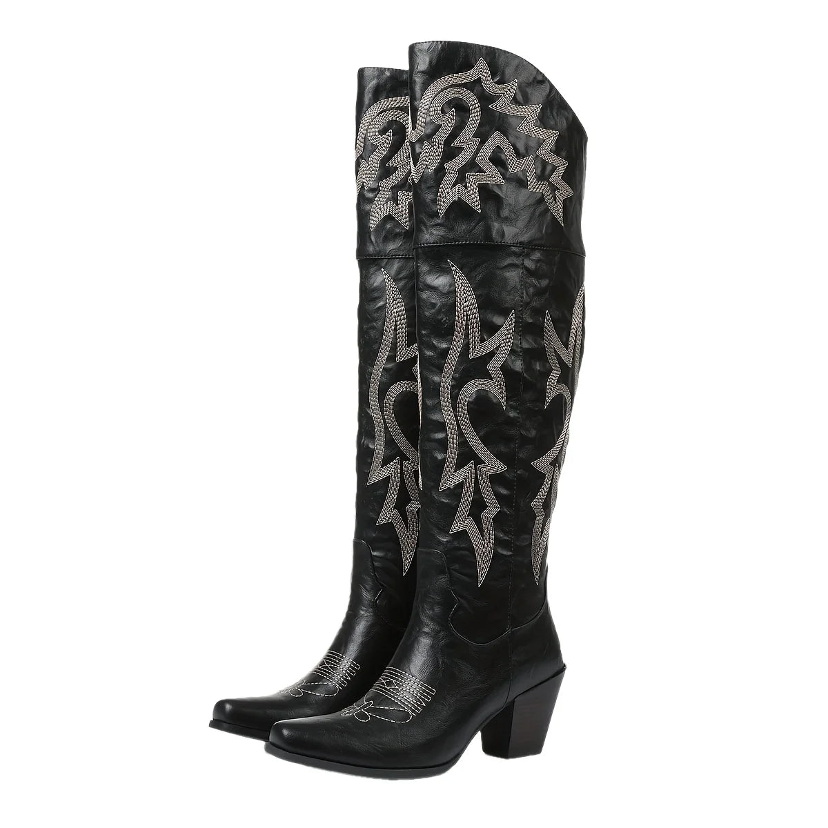GIGIFOX Over The Knee Boots With Chunky Heel Zipper