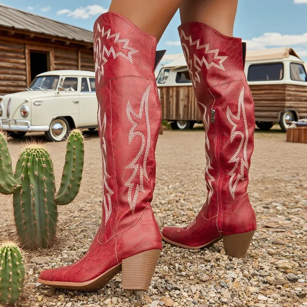 GIGIFOX Over The Knee Boots With Chunky Heel Zipper