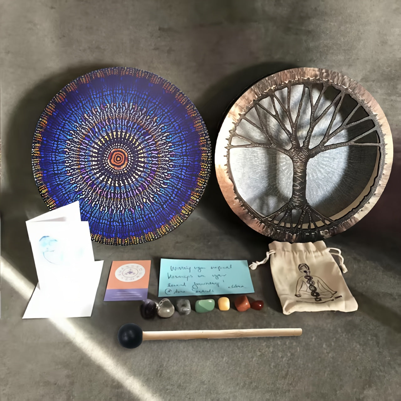 Blossom And Radiate Shamanic Drum With Painted Mandala
