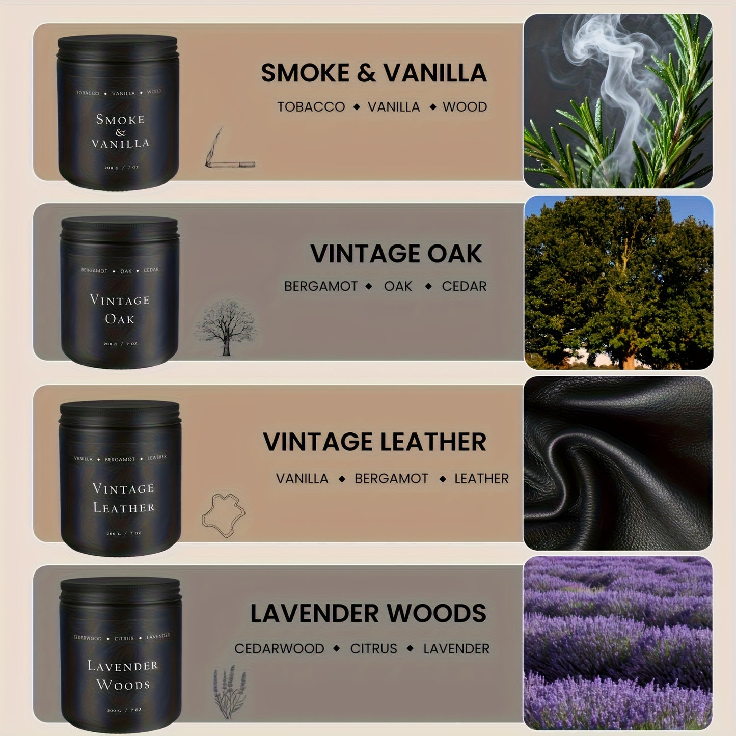 4-Pack Scented Candle Set | Men's Candle Set, Home Candles, Men's Gift Gift Set - Men's Gift Soy Candle (Sandalwood/Mahogany Teak/Smoked Vanilla/Jasmine), Home Decor.thanksgiving Christmas Decorations.Christmas Candles.