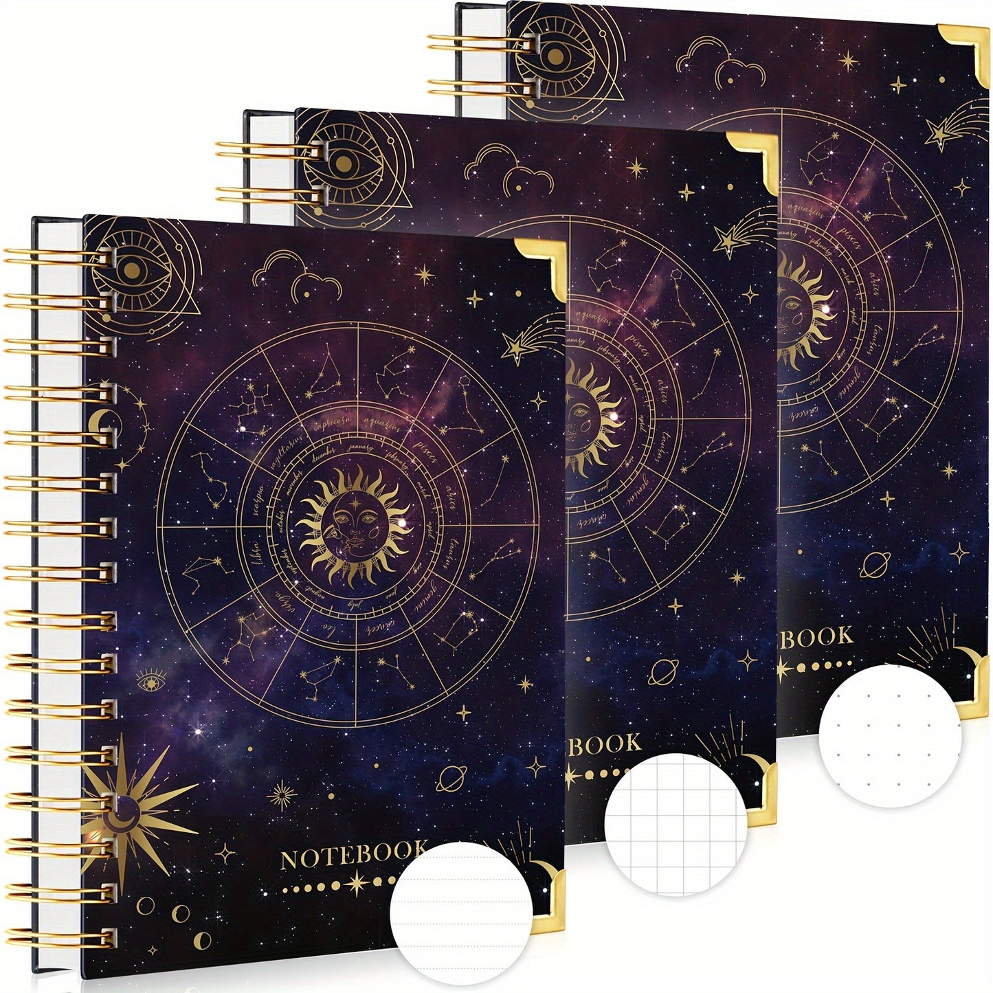 Set Of 3 Spiral Journals Starry Sky Astrology Zodiac Art