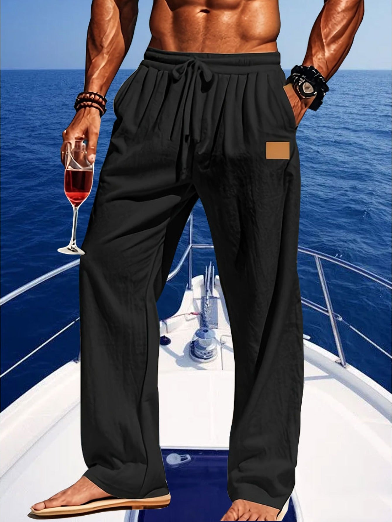 Men's Lightweight Cotton Beach Pants With Zippered Waistband