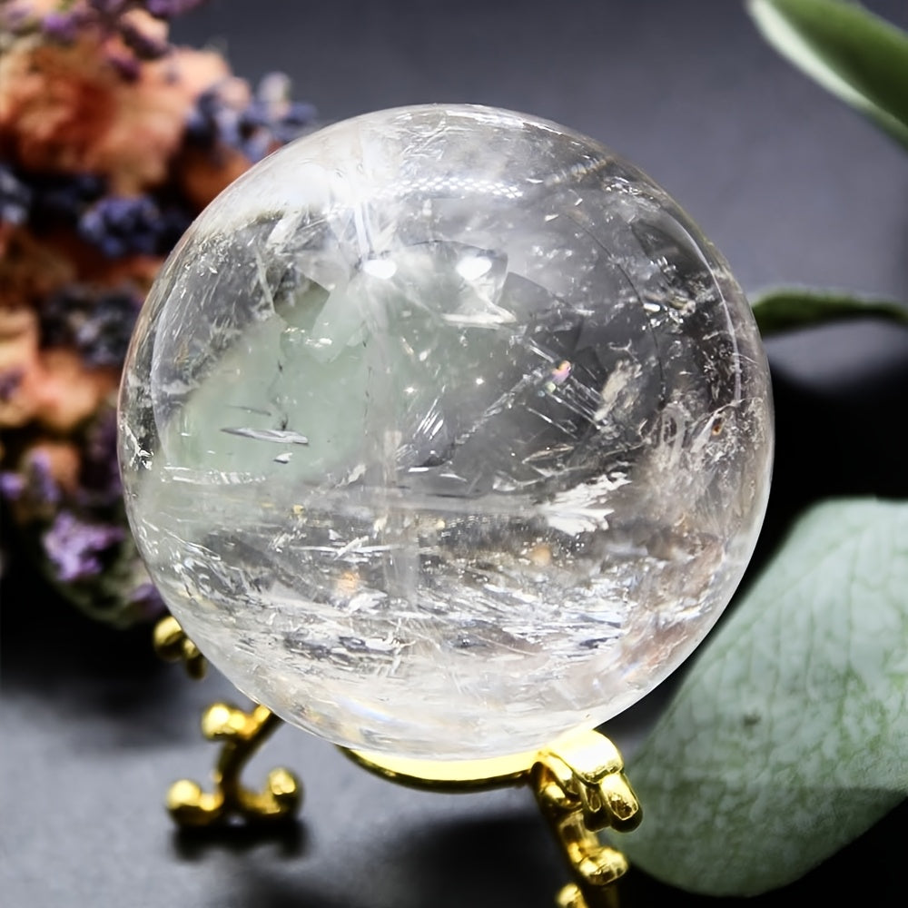 Clear Quartz Sphere With Inclusions For Home Decor And Gifts