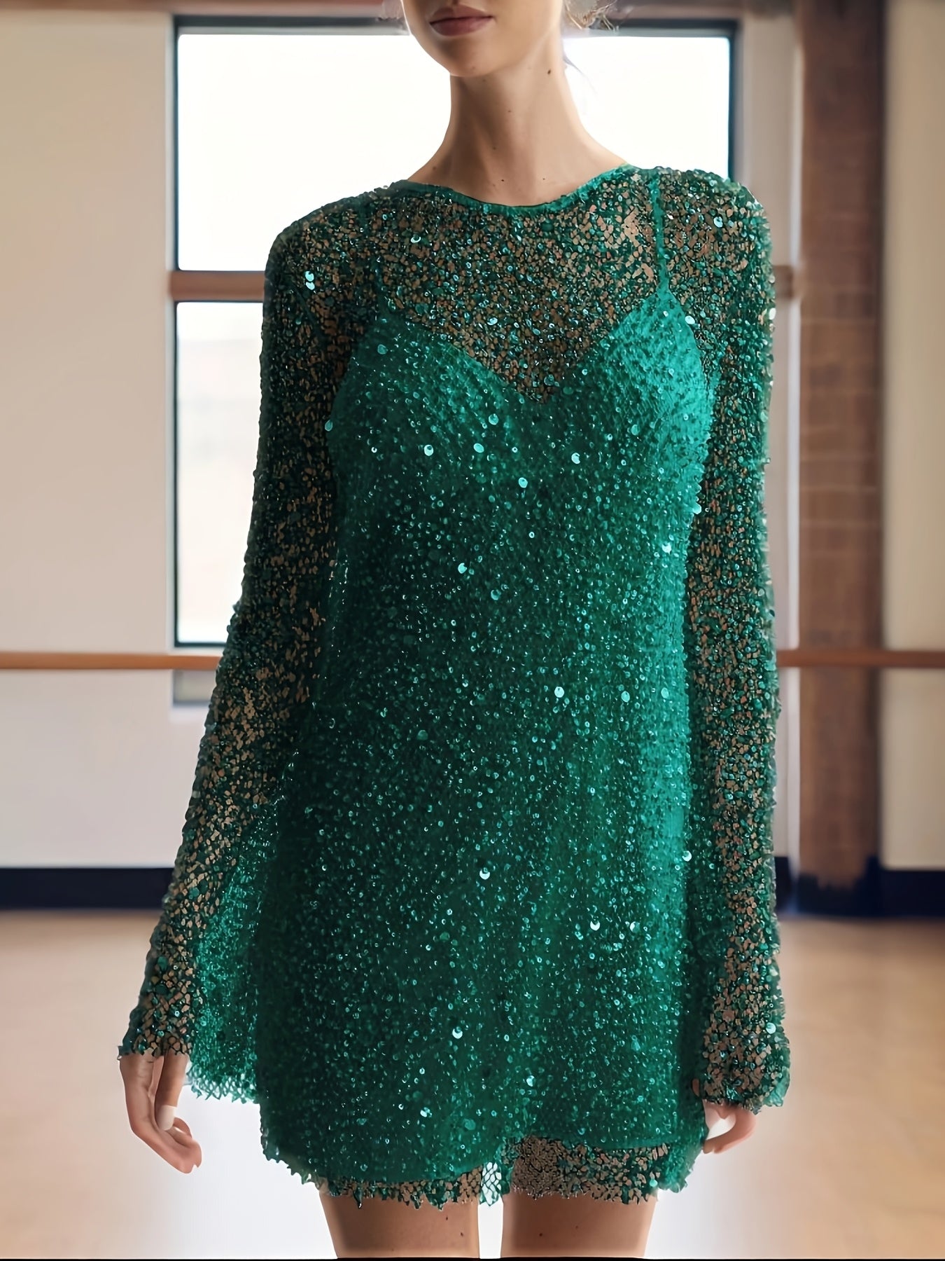 Sequin Mesh Two Piece Set With Lace Up Detail Women