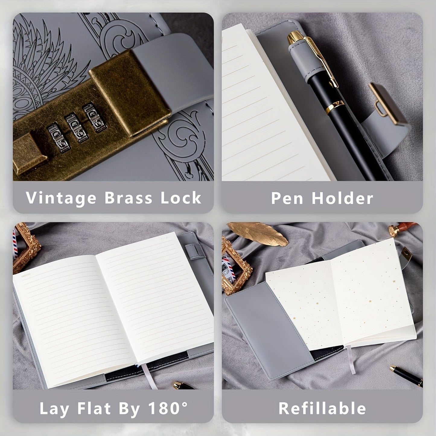 Zodiac Moon Journal With Lock Faux Leather Notebook