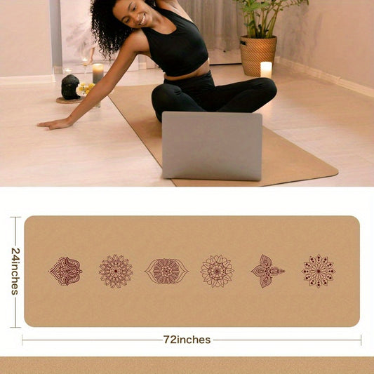 Premium Cork Yoga Mat Non Slip Mandala Design Home Workouts