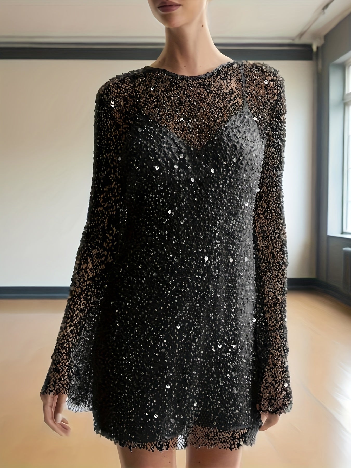 Sequin Mesh Two Piece Set With Lace Up Detail Women