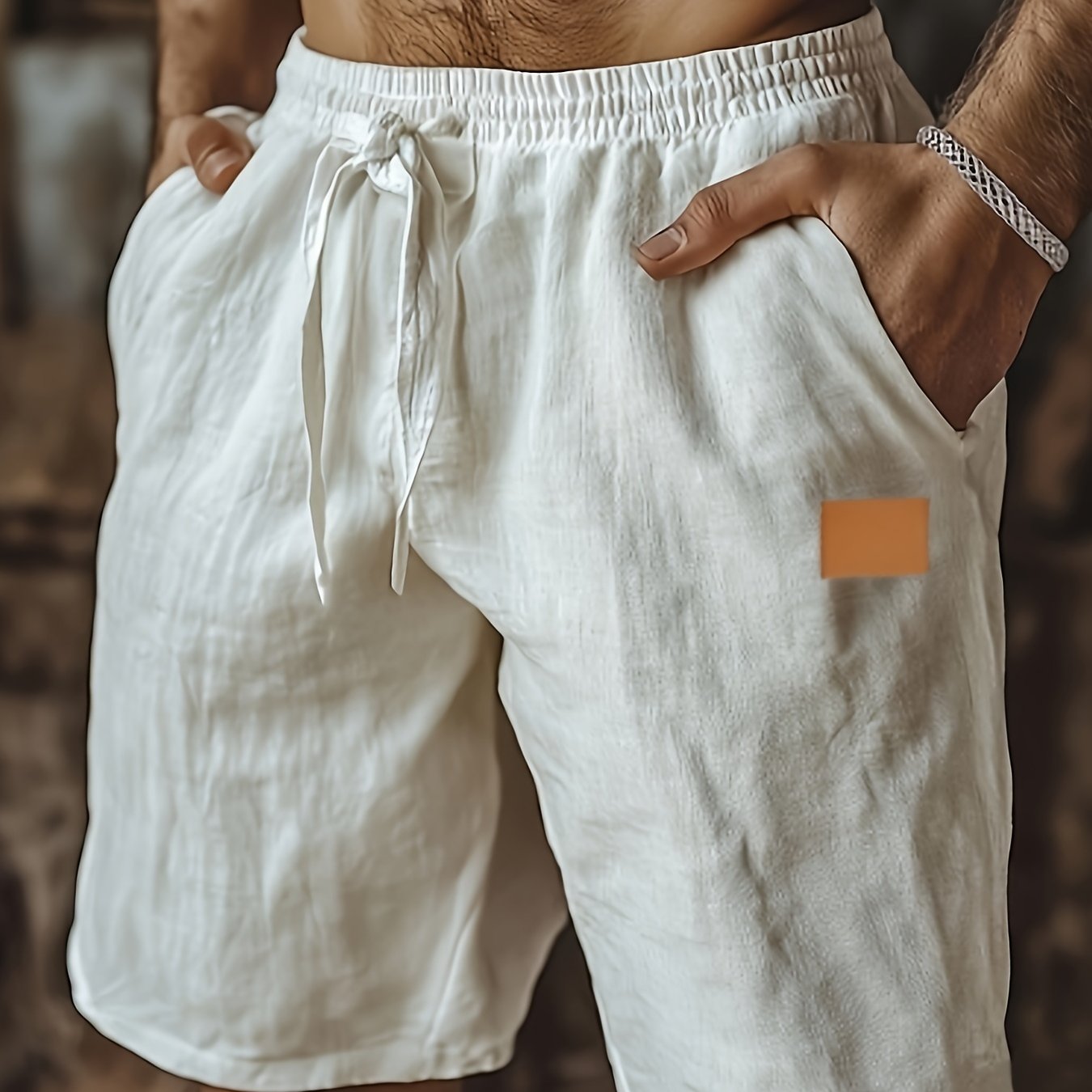 Linen Beach Shorts With Pockets Drawstring Waist Casual