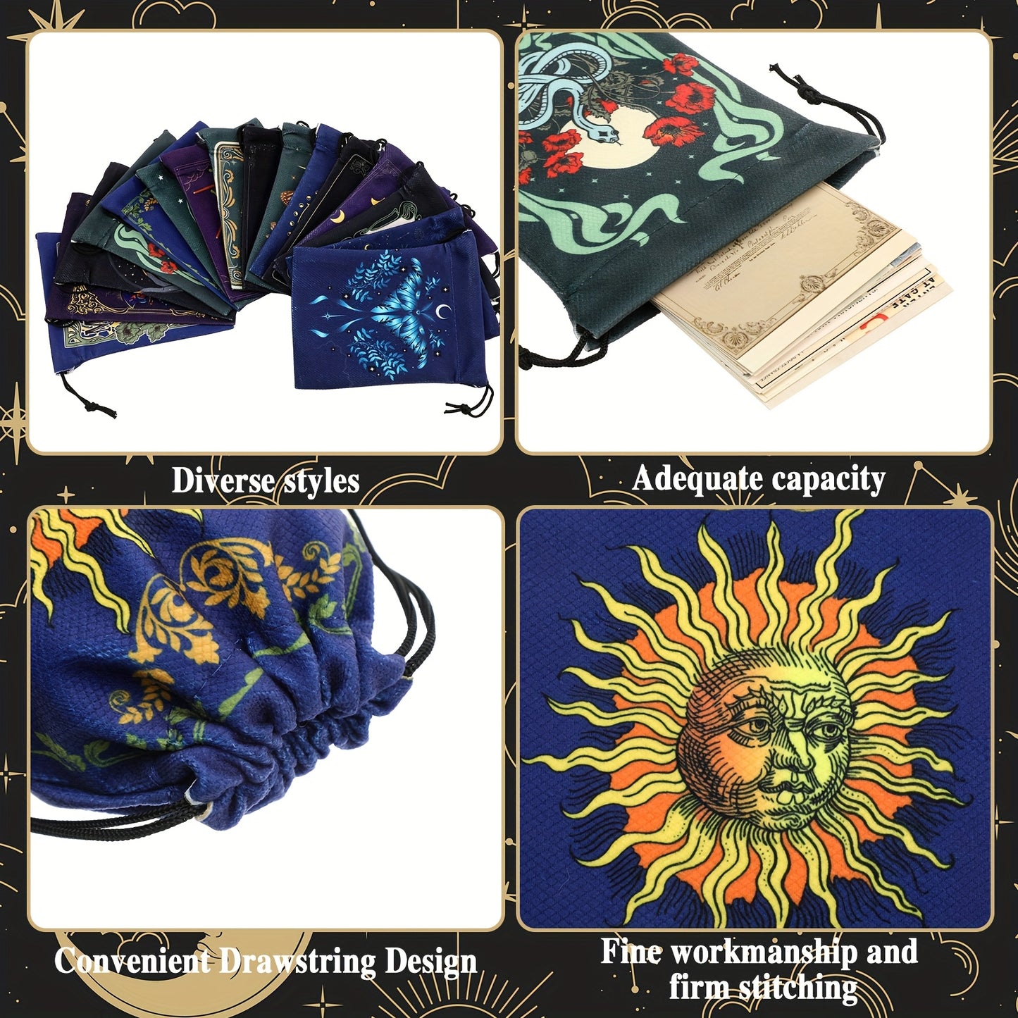 Blossom And Radiate 16pcs Velvet Tarot Card Storage Bags