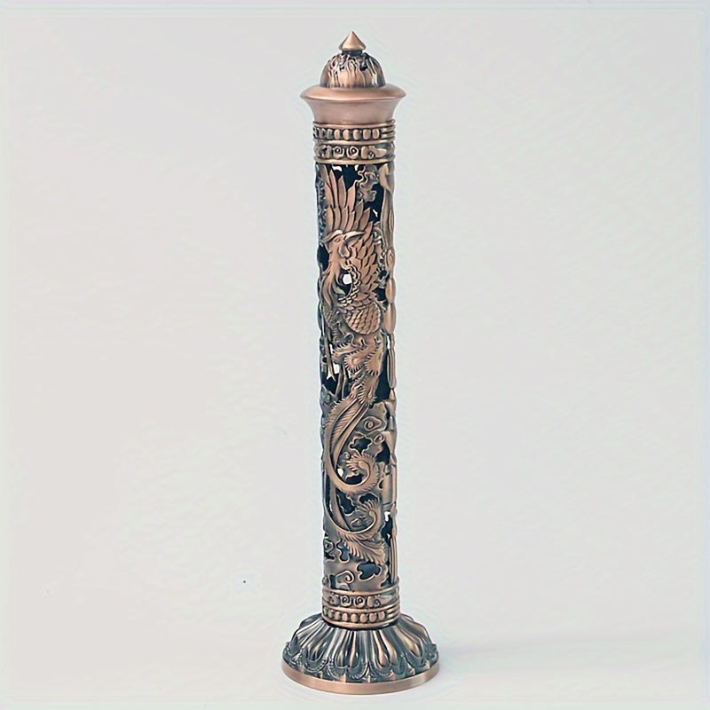 Buddha Heart Sutra Metal Incense Burner Vertical Pillar