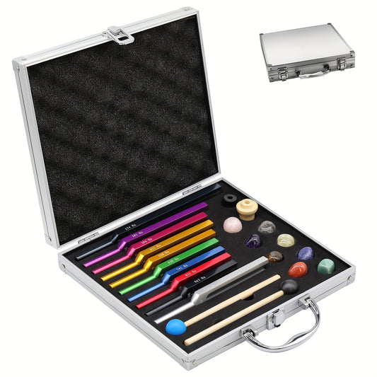 Solfeggio Tuning Forks Set 528Hz Multicolor Mallets Bag