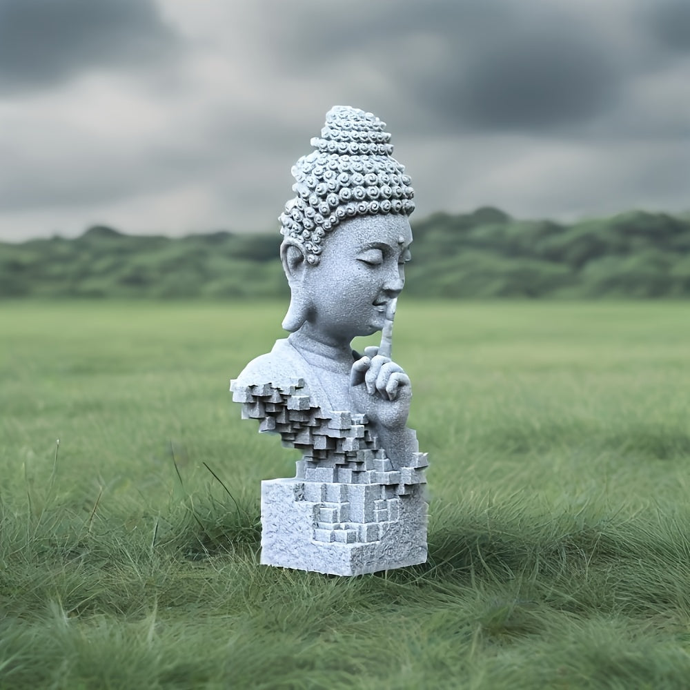 1pc Zen-Inspired Stone Buddha Statue - Modern Silent/Keep Quiet Design, Versatile Indoor & Outdoor Decor For Home, Yoga, Meditation, Gardens, Unique Gift Idea