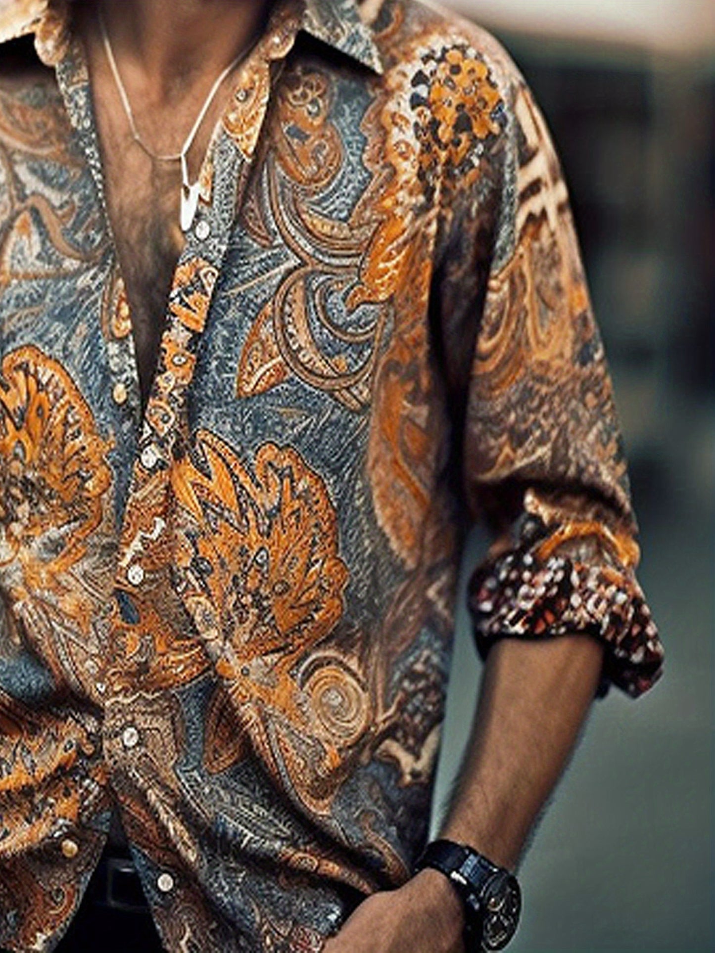 Men's Hawaiian Shirt Button Down Long Sleeve Classic Collar