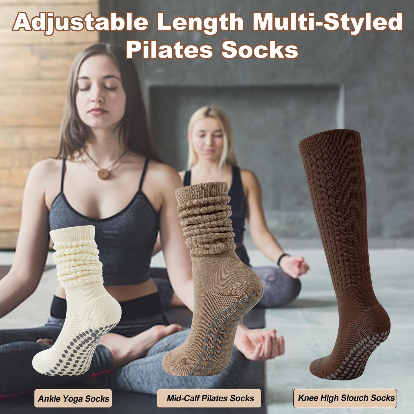 Blossom & Radiate Slouch Yoga Socks With Grips For Women
