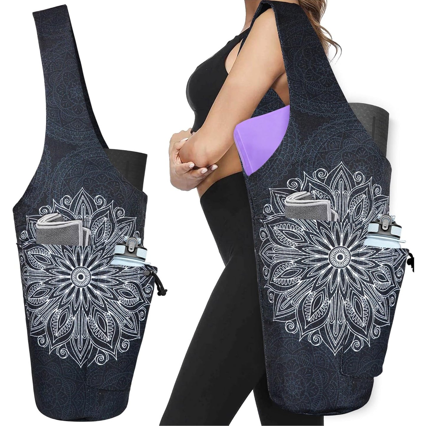 Yoga Mat Carrier Bag With Wet Zipper Pocket And Bottle