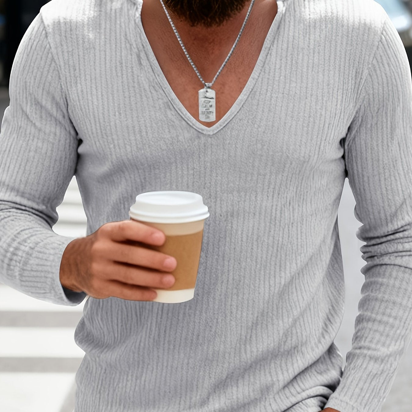Tough Guy Men's American-Style V-Neck Long Sleeve T-Shirt