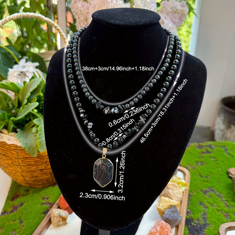 Blossom Radiate Grounding Obsidian Beaded Necklace Set