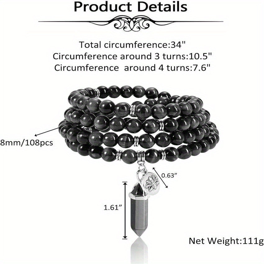 Top Plaza 108 Mala Prayer Beads Natural Gemstone Bracelet