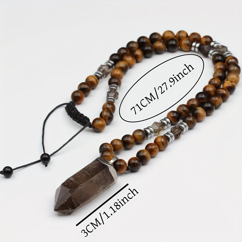 Natural Tiger Eye Beaded Necklace Boho Style Unisex Gift
