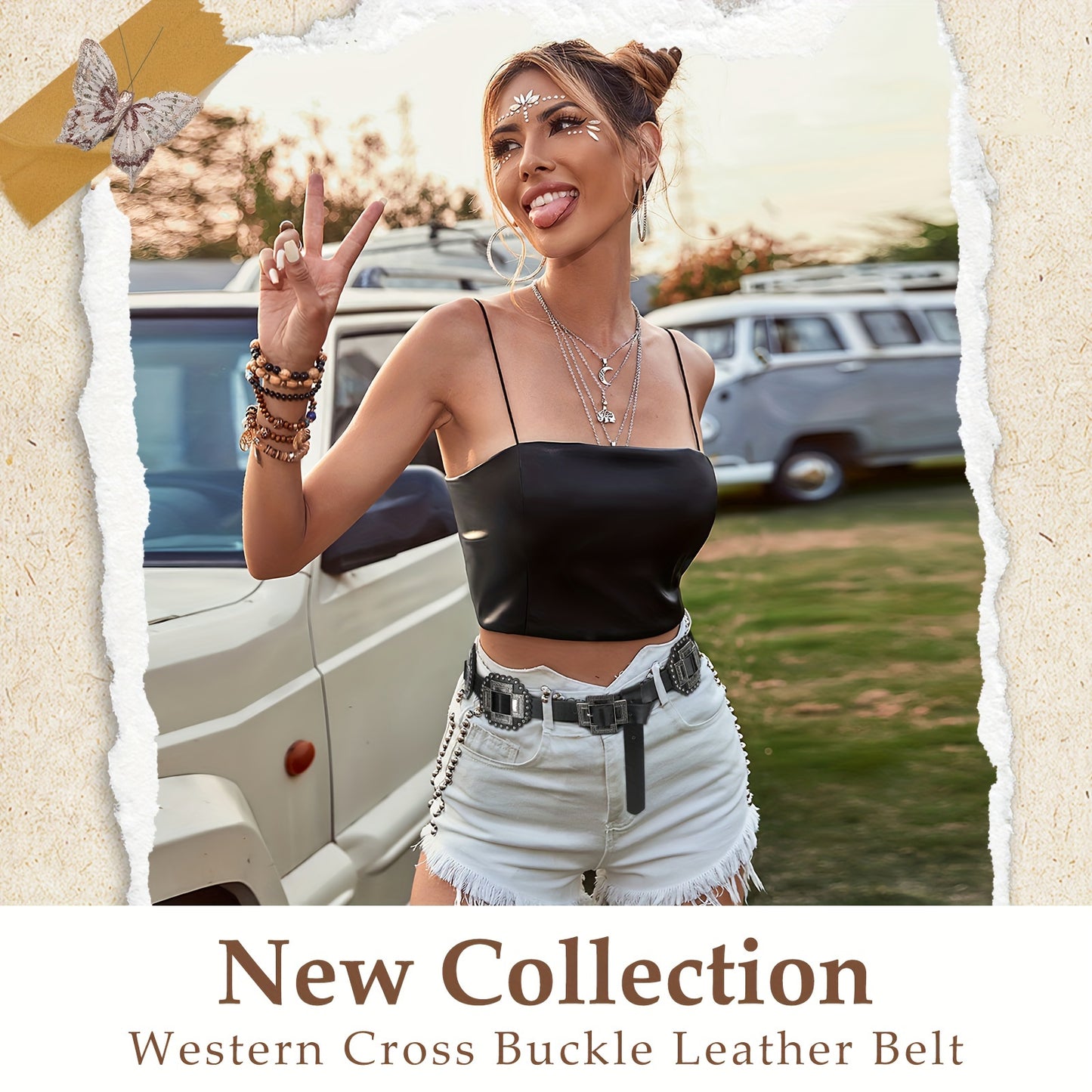 SUOSDEY Western Cross Buckle PU Belt For Women Fashion